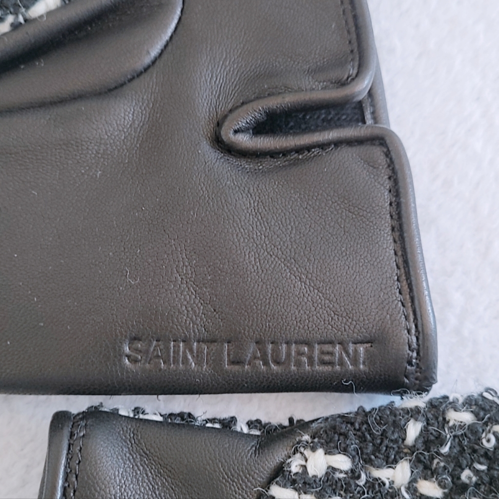 Authentic Saint Laurent YSL Checked Boucle Tweed Wool & Leather Gloves - Picture 11 of 16